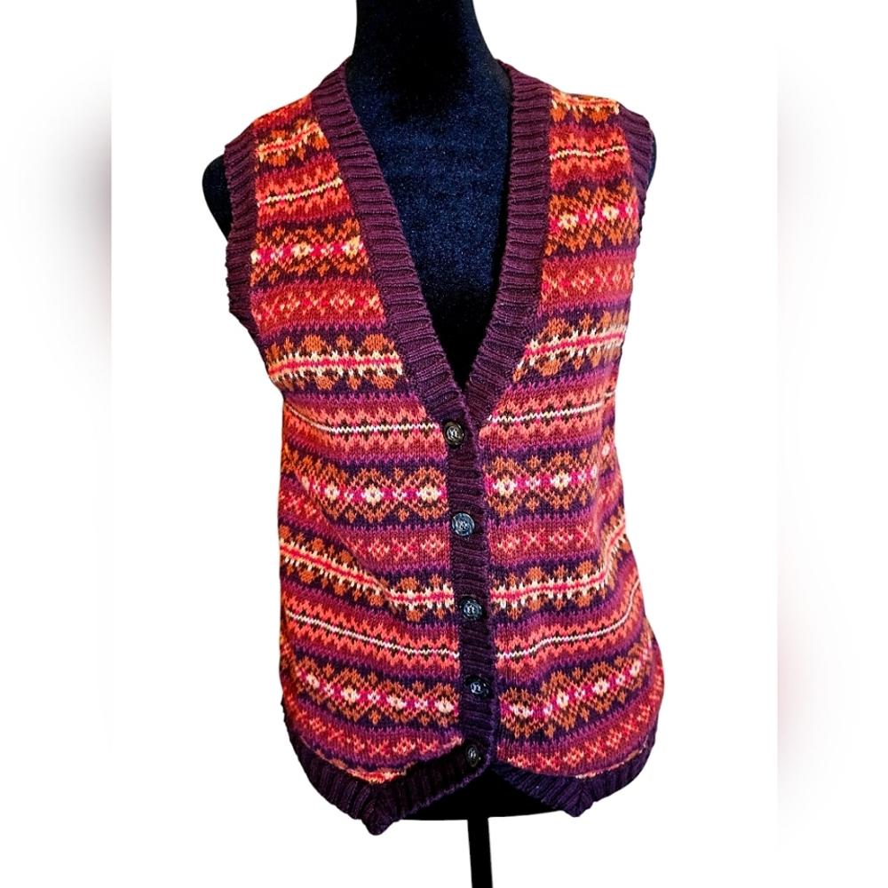 Women's Multicolor Knit Sweater Vest Button-Up